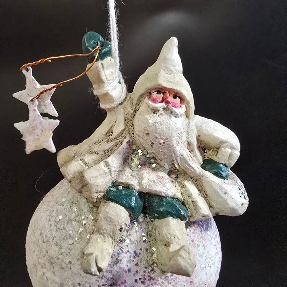 NWT Pam Schifferl Santa On Glittered Snowball Ornament Star Accents by Midwest - Picture 2 of 13